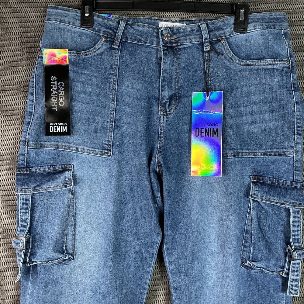 Love Soho Womens Size 22 Blue Cargo Straight Leg Denim Jeans - Picture 6 of 11